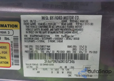 2013 Ford Fusion Se from USA, damaged, VIN 3FA6P0H76DR107346